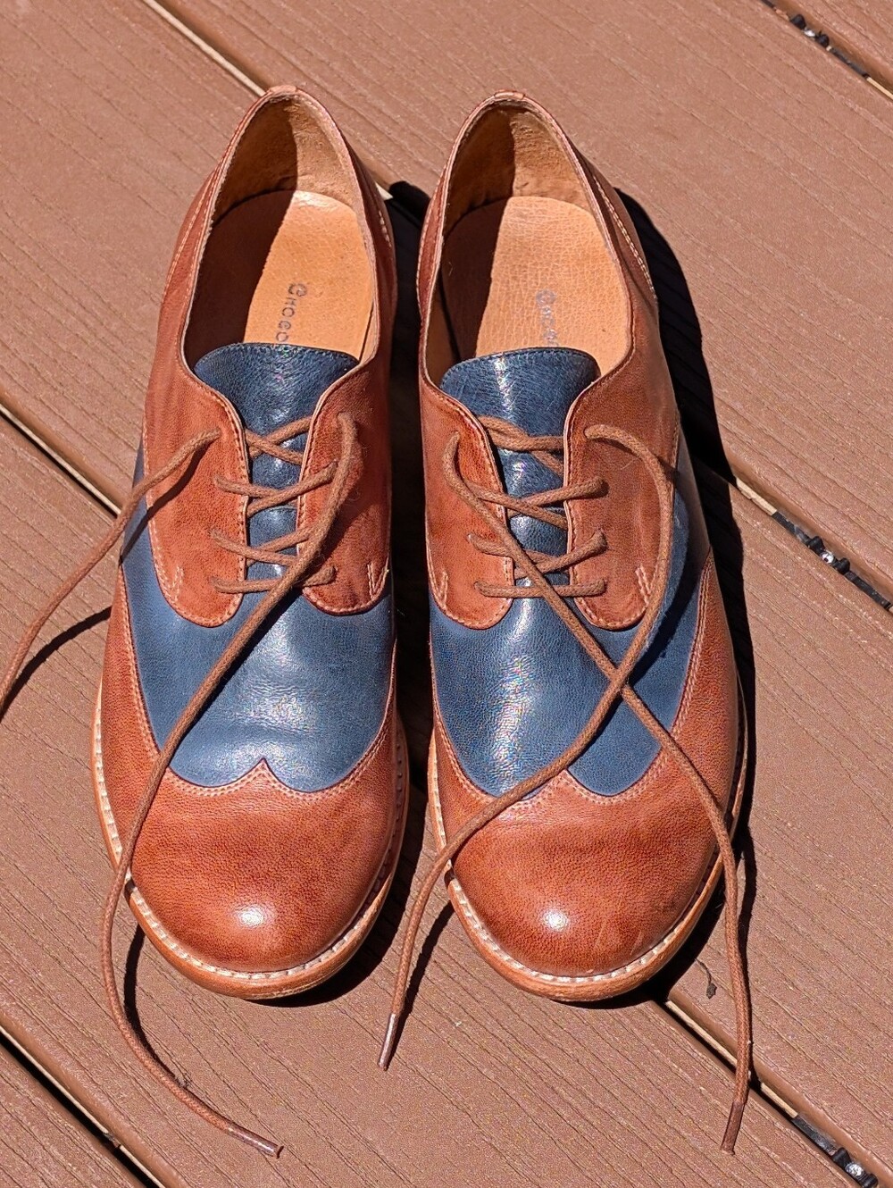 Chocolat Blu Brown and Blue Two-Tone Leather Flats